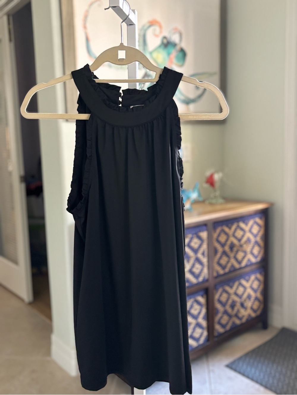 #090 Lulu-B Black Ruffle Trim Sleeveless Tunic